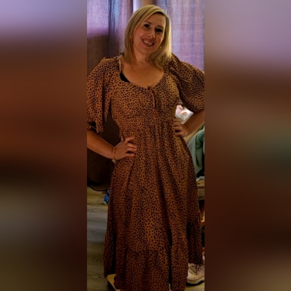SHEIN Brown Leopard Long Sleeve Dress
